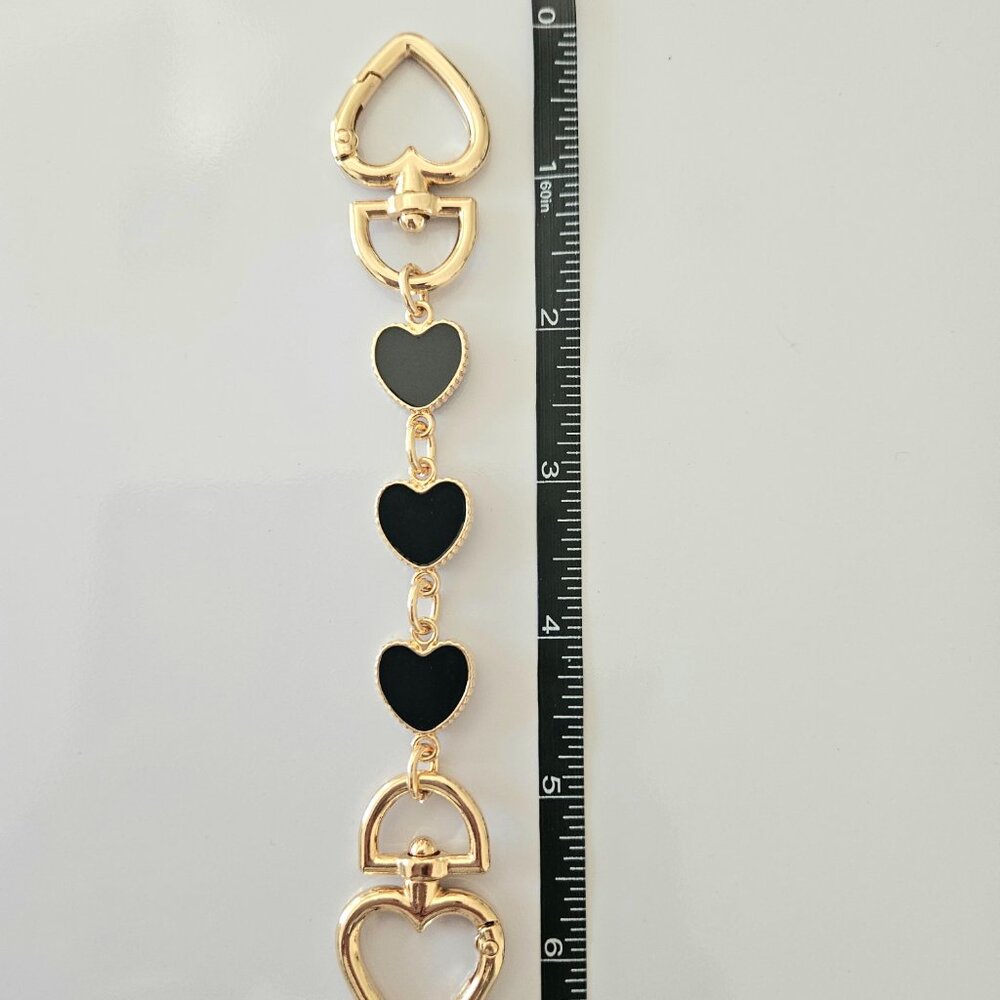 Handbag Purse Chain Handle Strap Crossbody Extender Heart' - Gold Tone, Black - Picture 2 of 3